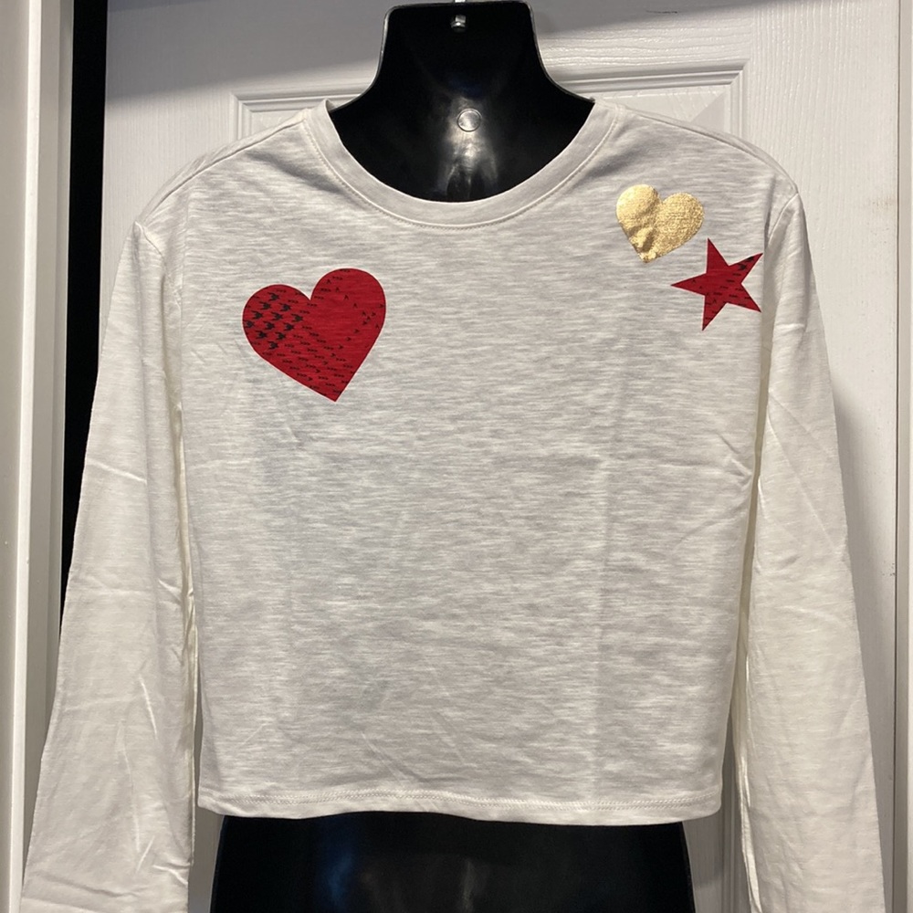 ❤️ 2/$25* ❤️ NWT - Girls Long Sleeve Heart & Star Design Crop Top - Sz L